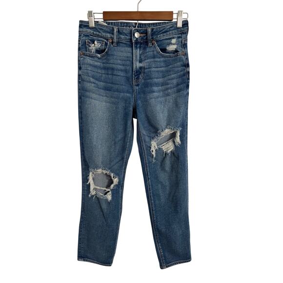 American Eagle 90's Festival Mom Straight Ripped Distressed Stretch Jeans Size 4 - Picture 1 of 10